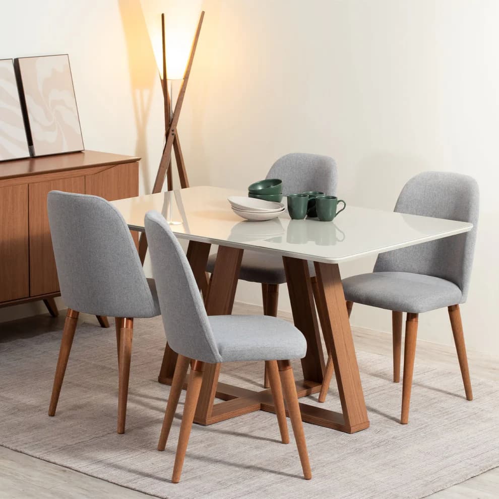 Conjunto de Jantar Mesa com Vidro + Cadeiras
