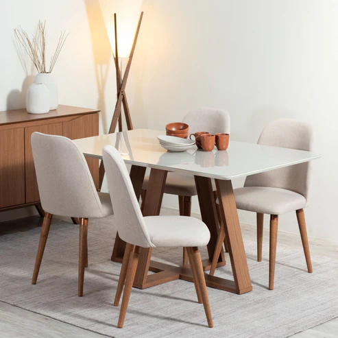 Conjunto de Jantar Mesa com Vidro + Cadeiras - Canella C/Off-White - Imagem 10