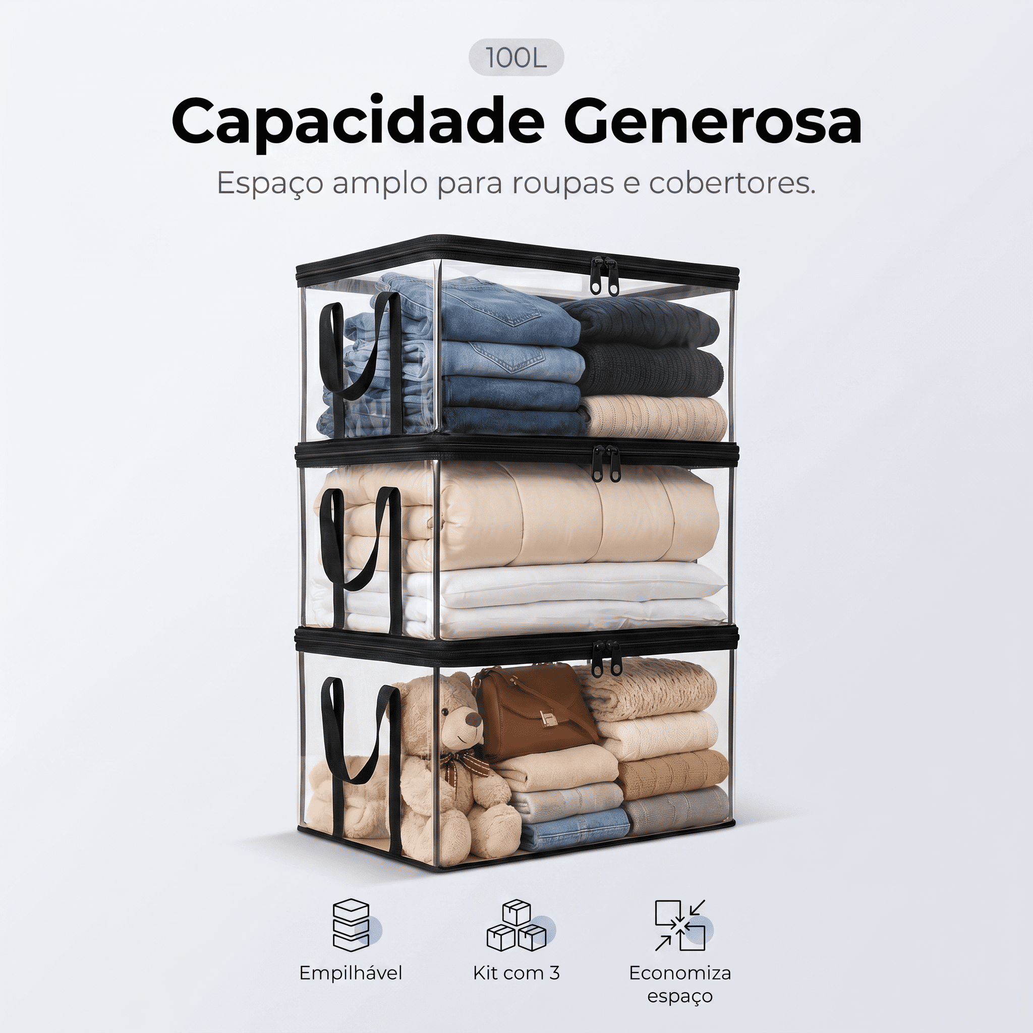 Kit Com 3 Organizadores Transparente Multiuso de 100L - Imagem 3
